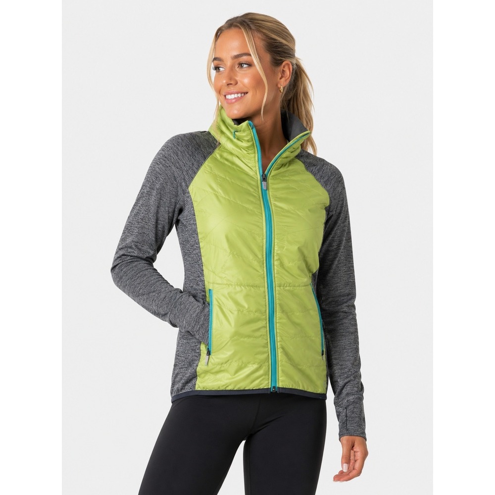 Title Nine Hybrid Quilted Insulated Jacket Lime Green Gray Full Zip Size S‎